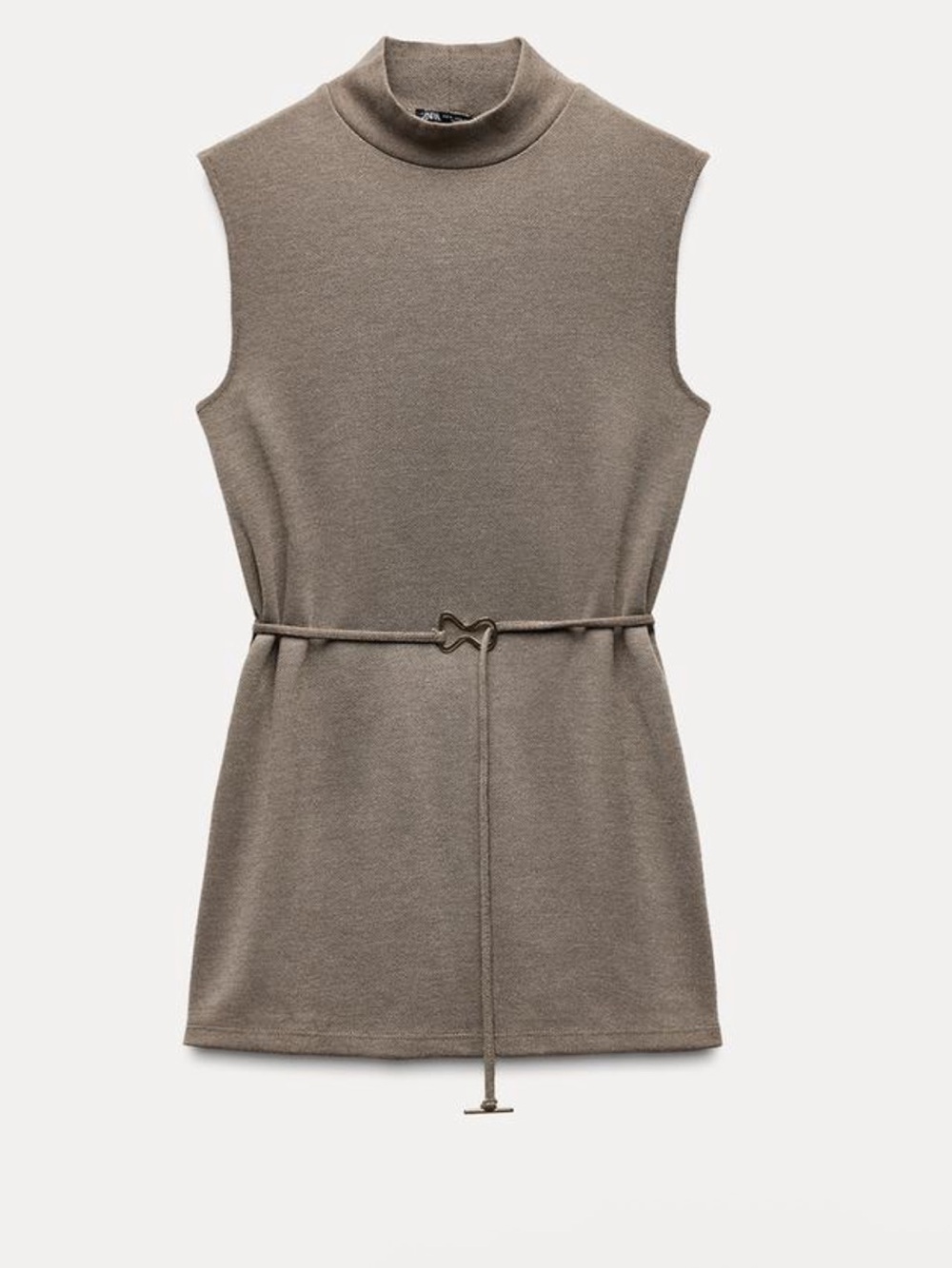 Sleeveless Taupe Knit top with Decorative Buckle
